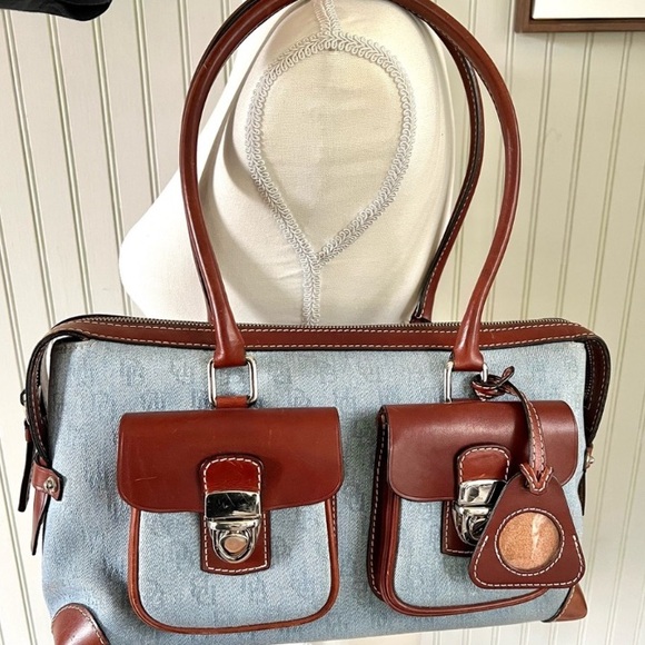 Dooney & Bourke Y2K Denim/Chestnut leather satchel in like new condition - Picture 14 of 16